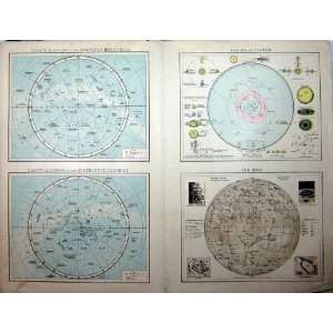  1896 MAP SOLAR SYSTEM CONSTELLATIONS MOON PLANETS STARS 