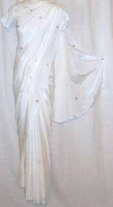 White Rose Sari Indian Saree Fabric Costume Belly Dance Bollywood 