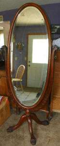 Quartersawn Oak Carved Oval Cheval Mirror Hall Mirror  