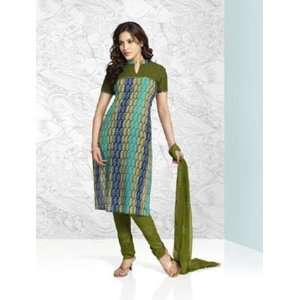   Green with Multi Color Designer Churidar Kameez 