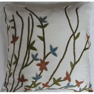  Crewel Pillow Aquatic Blooms on White Cotton Duck (20X20 