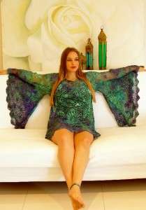 Vintage TIE DYE CROCHET Lace Sheer vtg GODDESS ANGEL Sleeve MINI Dress 