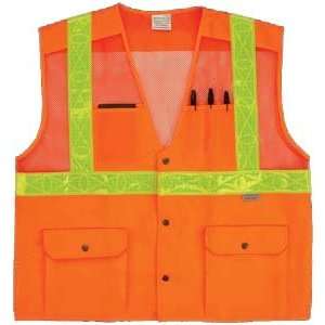   Vest, ANSI Class 2, Color Orange, Mesh panel, Snap Closure, Size 5XL