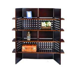   Panel Walnut Finish Room Divider with Book Shelves