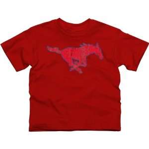 SMU Mustangs Youth Distressed Primary T Shirt   Red