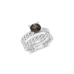  0.85 Cts Smokey Quartz Solitaire Engagement Ring & Wedding Band 
