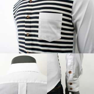 Mens Black Stripe Knit Accent White Slim Fit Stylish Casual Dress 