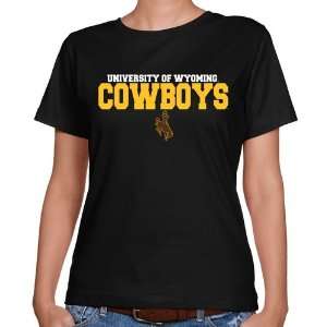  Wyoming Cowboys Ladies Black University Name Classic Fit T 