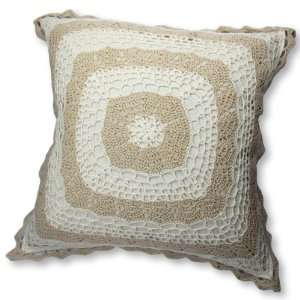   Hand Crochet Cream Linen Cushion Cover / Pillow Case