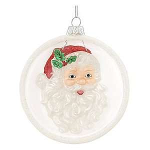    Santa Face Relief Clear Disc Glass Ornament