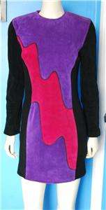 VTG 80s 90s Purple Pink COLORBLOCK Suede POP ART Sweater Dress  