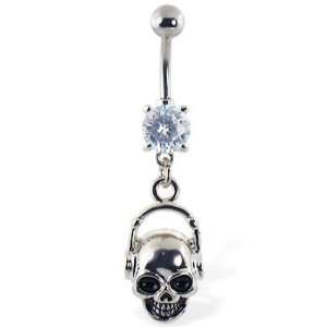  Navel ring with dangling skull with headphones Jewelry