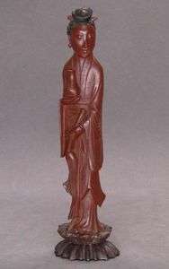 19th C Chinese Cinnabar Lacquer Carved Figurine Statue  
