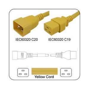   IEC 60320 C20 Plug to C19 Connector 3 Feet 20a/250v 12/3 SJT Yellow