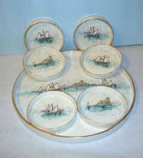 ANTIQUE ROYAL RUDOLSTADT PRUSSIA TRAY COASTERS SAILBOAT  
