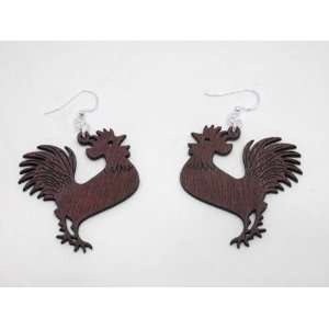  Wine Rooster Cockerel Wooden Earrings GTJ Jewelry