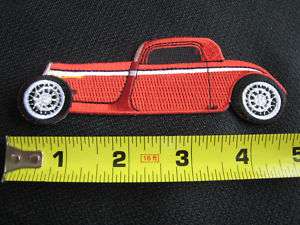 EMBROIDERED PATCH CLASSIC CAR RED ROADSTER GLUE OR SEW  