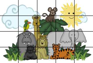 JUNGLE ANIMALS MURAL NURSERY BABY WALL STICKERS DECALS  