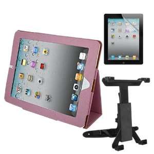  Car Headrest Mount + Pink Leather Cover + Clear Screen 