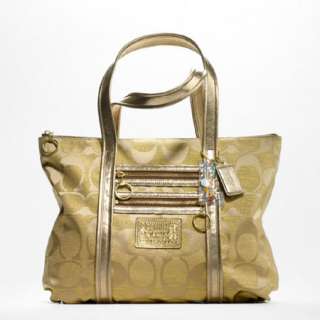 COACH Poppy Signature Op Art GLAM TOTE Shopper Bag 13826 GOLD  