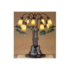  22H Amber/Green Pond Lily 10 Lt Table Lamp