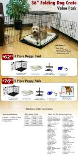 36 Folding Dog Crate Value Pack w/ Bed, Adjustable Feeder, Leash 