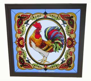 SPECTACULAR * ROOSTER * 22 x 22 STAINED GLASS ART PANEL  