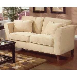  Contemporary Love Seat with Flair Tapered Arms and Accent Pillows 