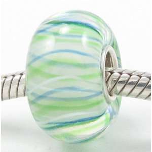 ) Modern Art Blue and Green Stripes European Murano Style Glass 