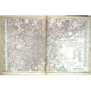   Antique Map 1883 Street Plan Sheffield England Railway