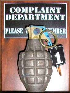 HAND GRENADE COMPLAINT DEPT DEPARTMENT WALL TAKE NUMBER  