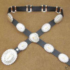 BEAUTIFUL SILVER & GOLD NAVAJO CRAFTED CONCHO BELT  