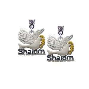  Shalom with Dove Clear Swarovski Post Charm Earrings Arts 