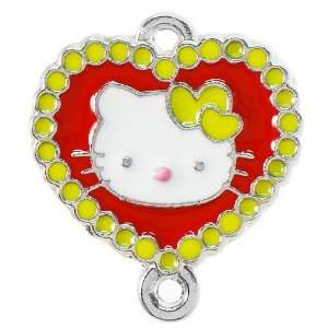  DIY Jewelry 12x Heart bordered Hello Kitty Enamel Pendant 