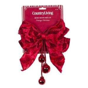 Country Living Vintage Christmas Bow Red Satin with Red Flock Holly 