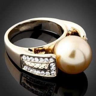 ARINNA Swarovski Crystal pearl 18K gold GP Finger Rings  