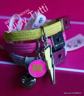   Charm Pink Silver Yellow Hair Tie Pontail Bracelet Set of 3  
