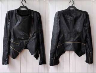 Fashion Women Lady Cool PU Leather Zip Slim Jacket Coat Outerwear 