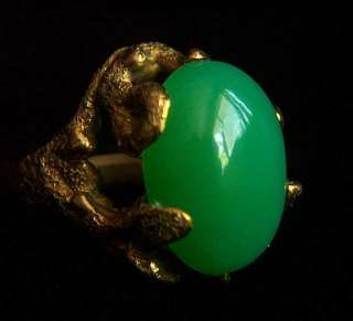 Spectacular Vintage 14K Free Form GRADE A Jadeite Jade Cabochon Ring 7 