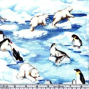  45 Wide Polar Opposites Artic Animals Sky Blue Fabric By 