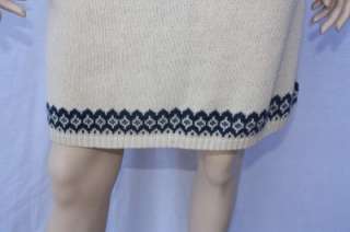 BCBG MAX AZRIA KNIT SWEATER Woman DRESS ivory knitted beige blue 12/ L 