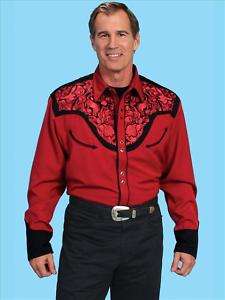 765r Scully Western Cowboy Snap Shirt Floral Embroidery XL Retro 
