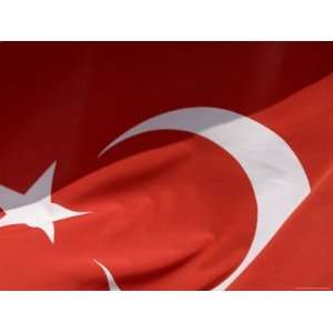  Close up of the Flag of Turkey with a White Star and Moon 