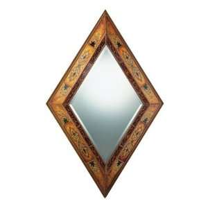  Rhombus Wooden Mirror in Light Brown with Vine Pattern 