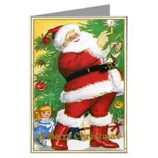 Vintage Santa Lighting a Candle on a Christmas Tree Holiday Note Card 
