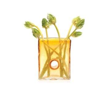  Square Recycled Glass Vase   Amber Patio, Lawn & Garden