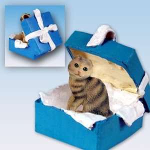  Brown Scottish Fold Blue Gift Box Cat Ornament