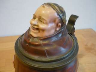 Circa 1880 Figural German Beer Stein Laughing Monk With Lithophane 