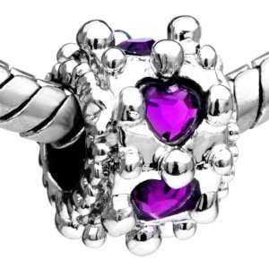 Pugster Pandora Style Bead Cylindrical Shaped Purple Crystal Pattern 