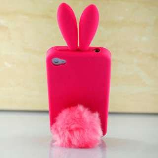 New and cute Rabito Rabbit Rubber Case Cover For iPhone 4 4S rose red 